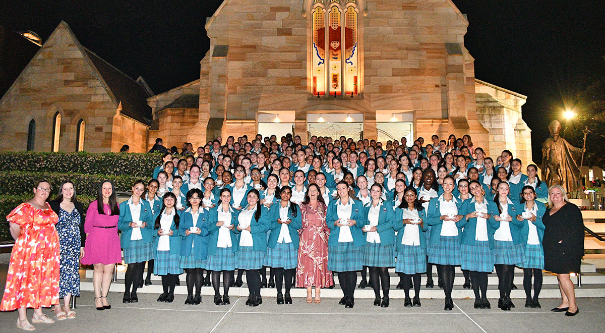 Catherine McAuley Graduates on the steps of St Patrick's Cathedral, Parramatta