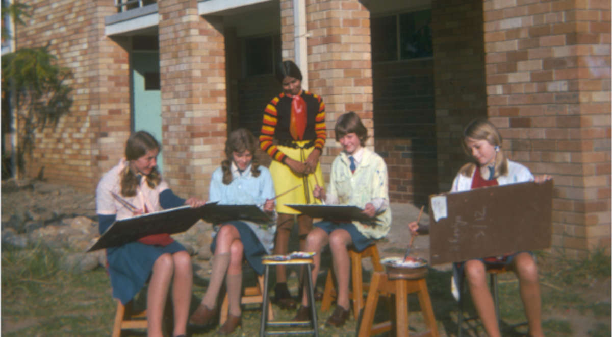 Ms Indira Fernandes teaching art in the 1970s