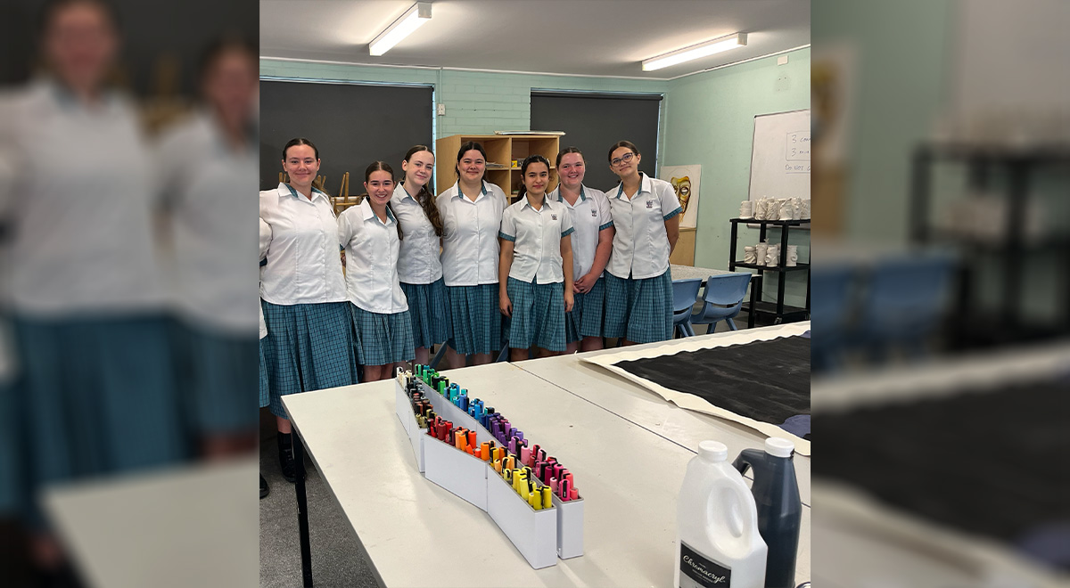 Indigenous students from Catherine McAuley helping create the artwork for the CSPD Reconciliation Action Plan.